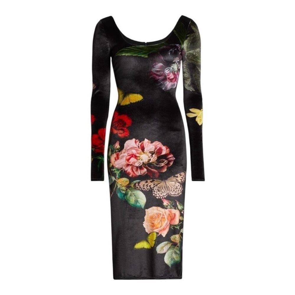 Alice + Olivia Delora Floral Scoopneck Midi-Dress Size 4 NWT